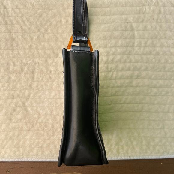 Cole Haan Black Leather Shoulder Bag Vintage Amber Handle Purse - Picture 3 of 10